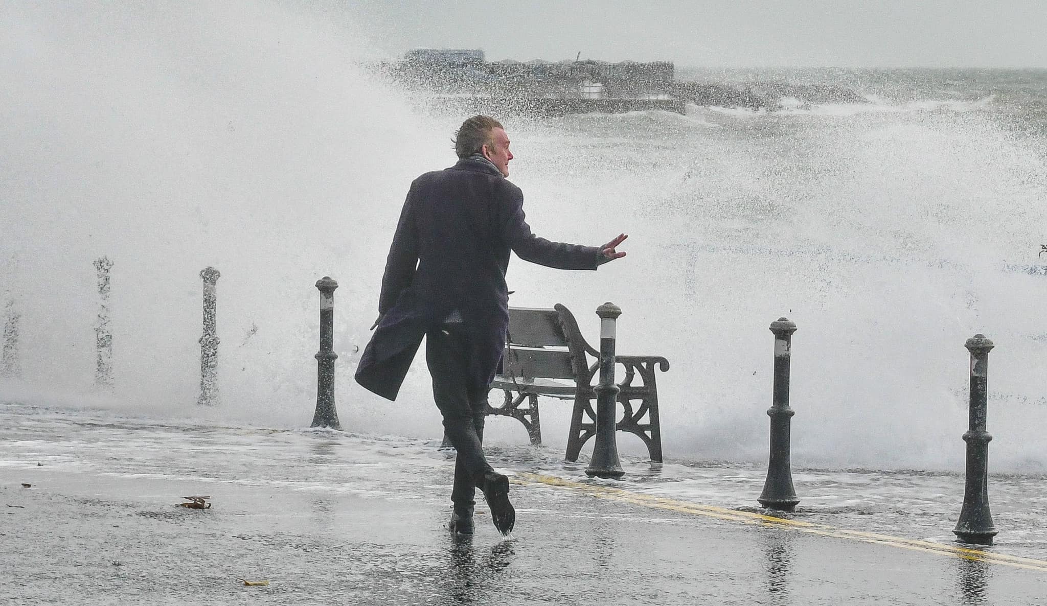 Johnny braving the coastal storm